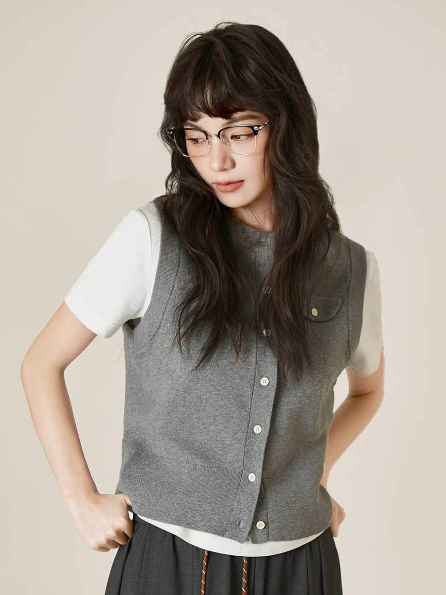 ベスト シンプル上質フロントボタンベスト
