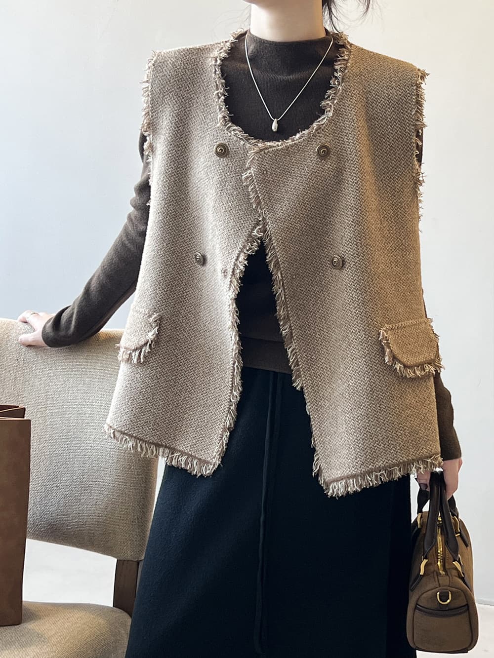 フリンジ装飾ラグジュアリーベスト