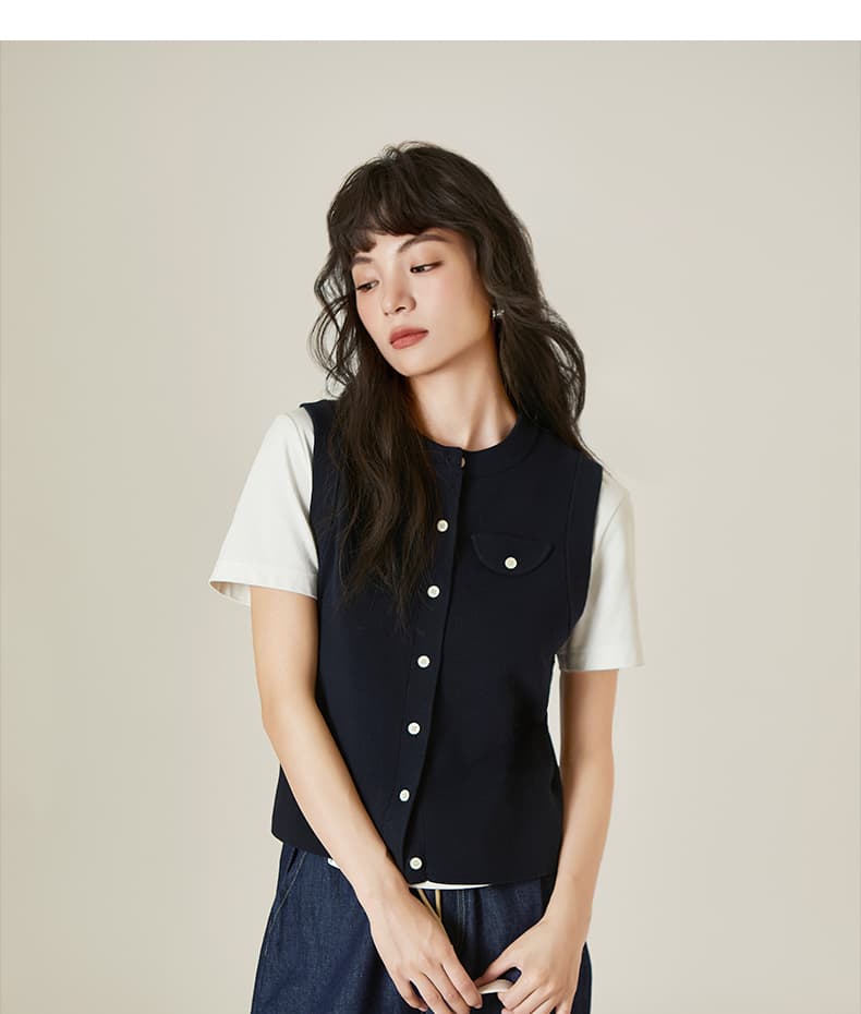 ベスト シンプル上質フロントボタンベスト