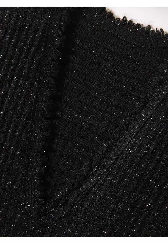 ベスト フリンジ装飾深Vネックニットベスト