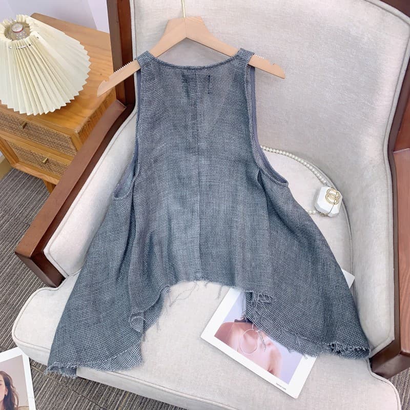 ベスト 麻素材フレアノースリーブベスト