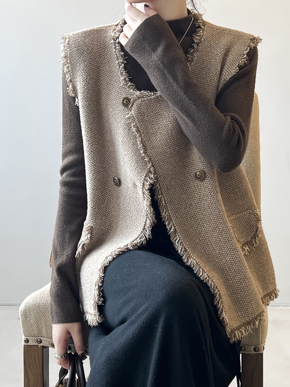 フリンジ装飾ラグジュアリーベスト