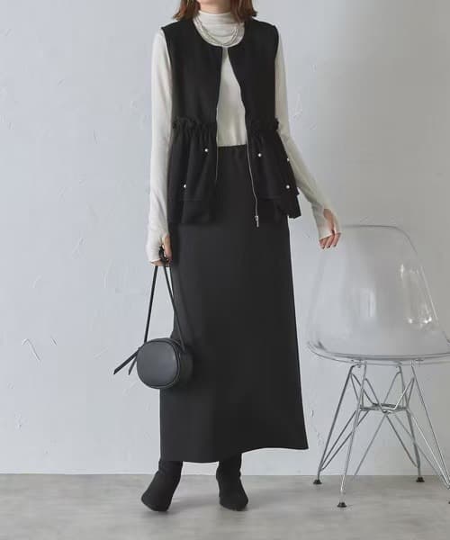 2025新作 パール付きジップジレ ふんわり体型カバーベスト