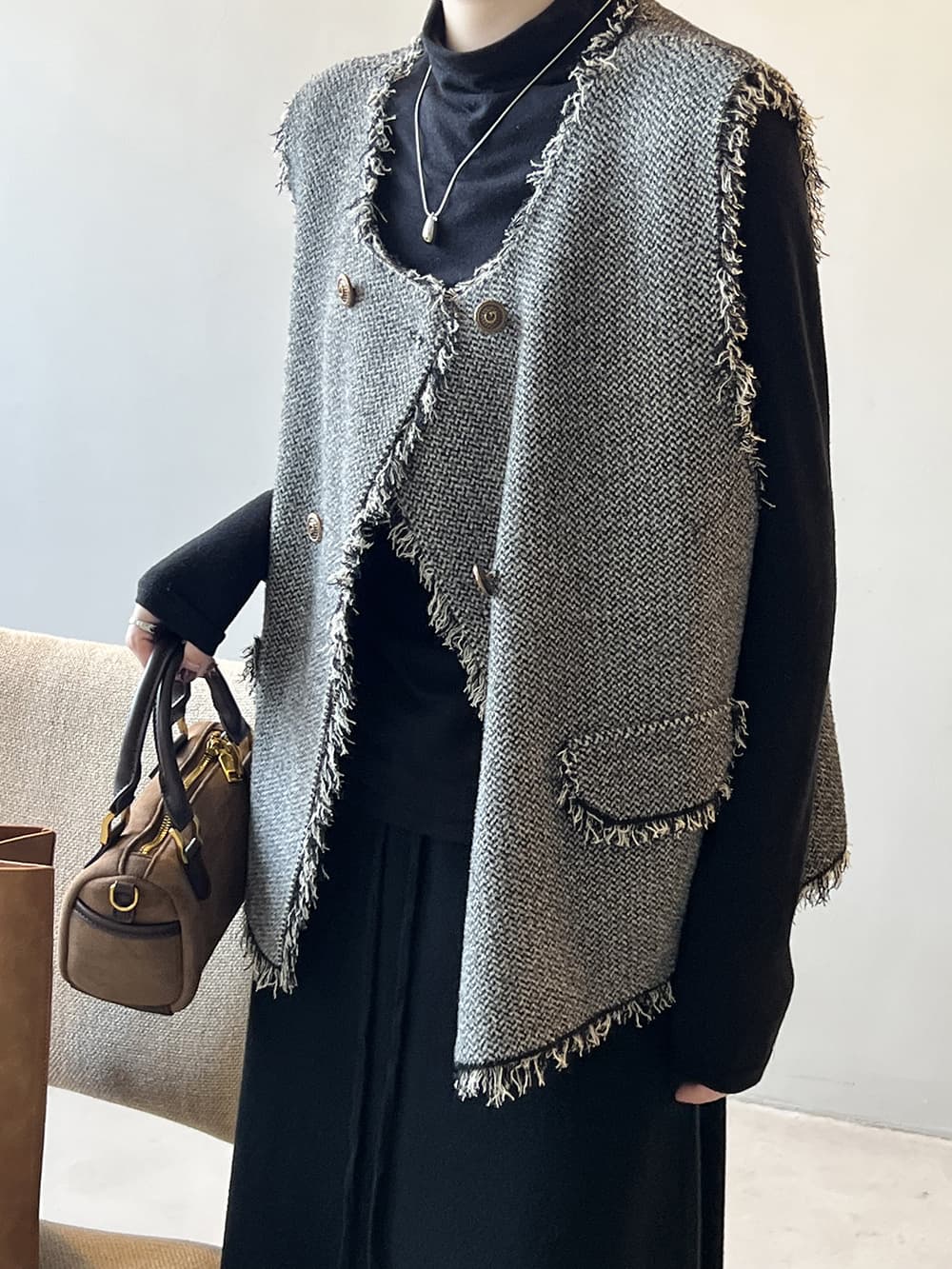 フリンジ装飾ラグジュアリーベスト