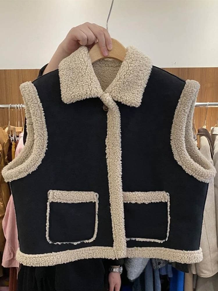 ベスト もこもこボア裏地付き袖なしジャケット