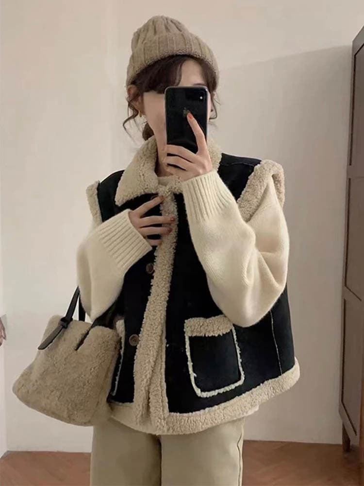 ベスト もこもこボア裏地付き袖なしジャケット