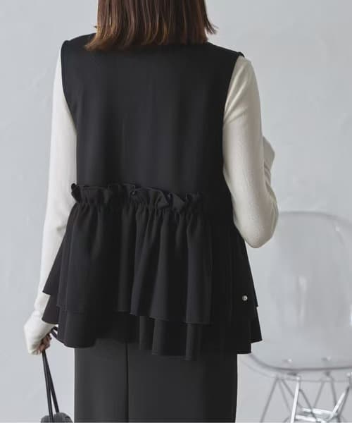 2025新作 パール付きジップジレ ふんわり体型カバーベスト