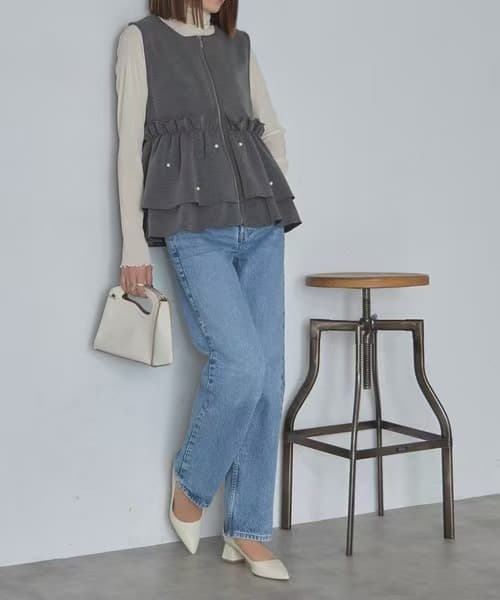 2025新作 パール付きジップジレ ふんわり体型カバーベスト