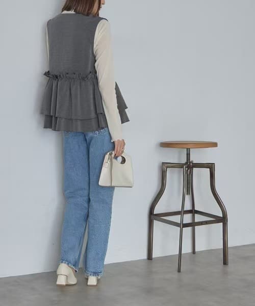 2025新作 パール付きジップジレ ふんわり体型カバーベスト