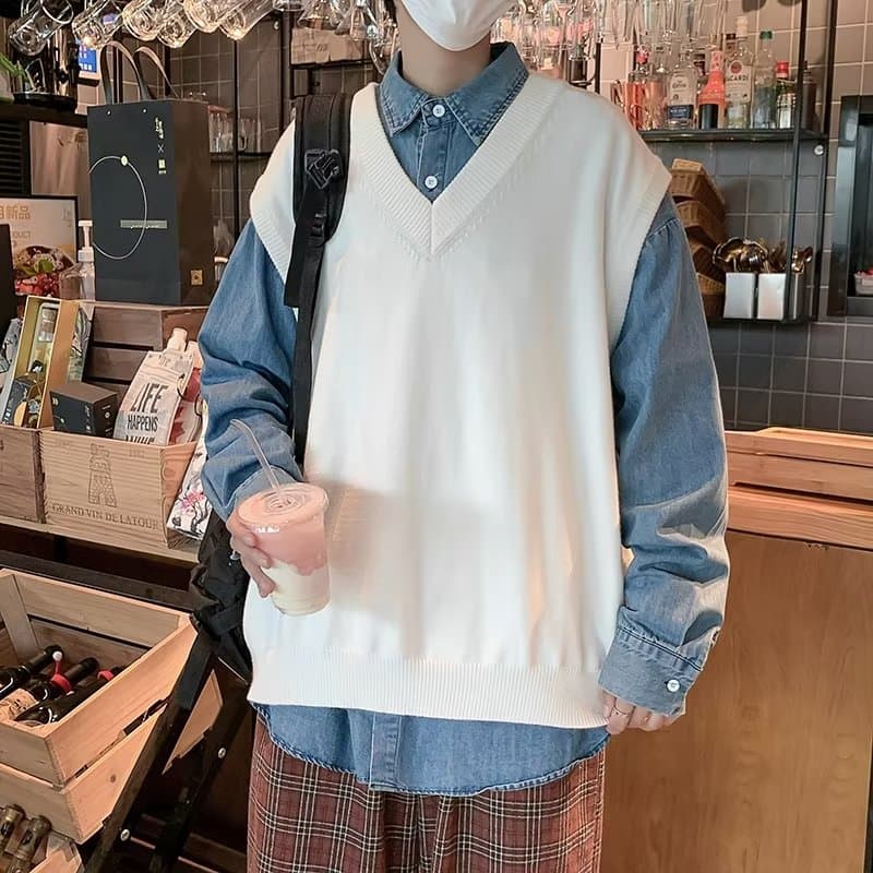 ベスト 重ね着風ゆったりニットベスト