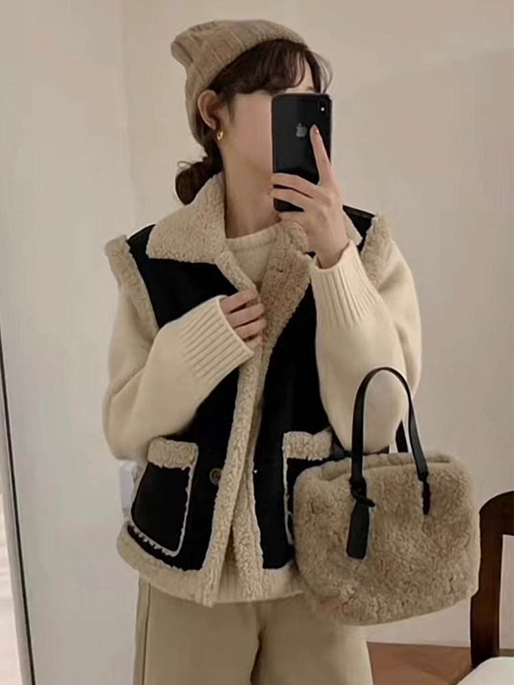 ベスト もこもこボア裏地付き袖なしジャケット