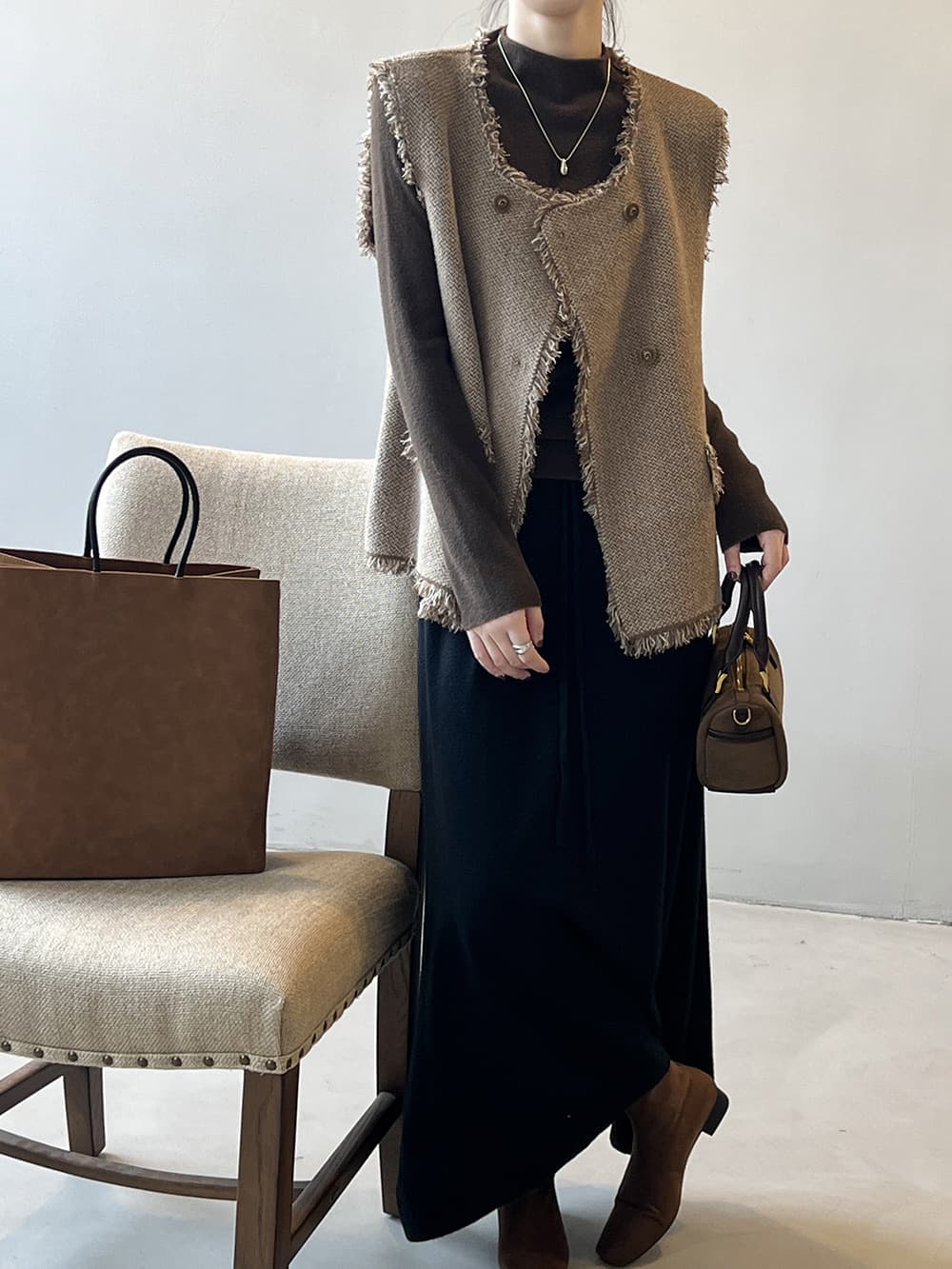 フリンジ装飾ラグジュアリーベスト