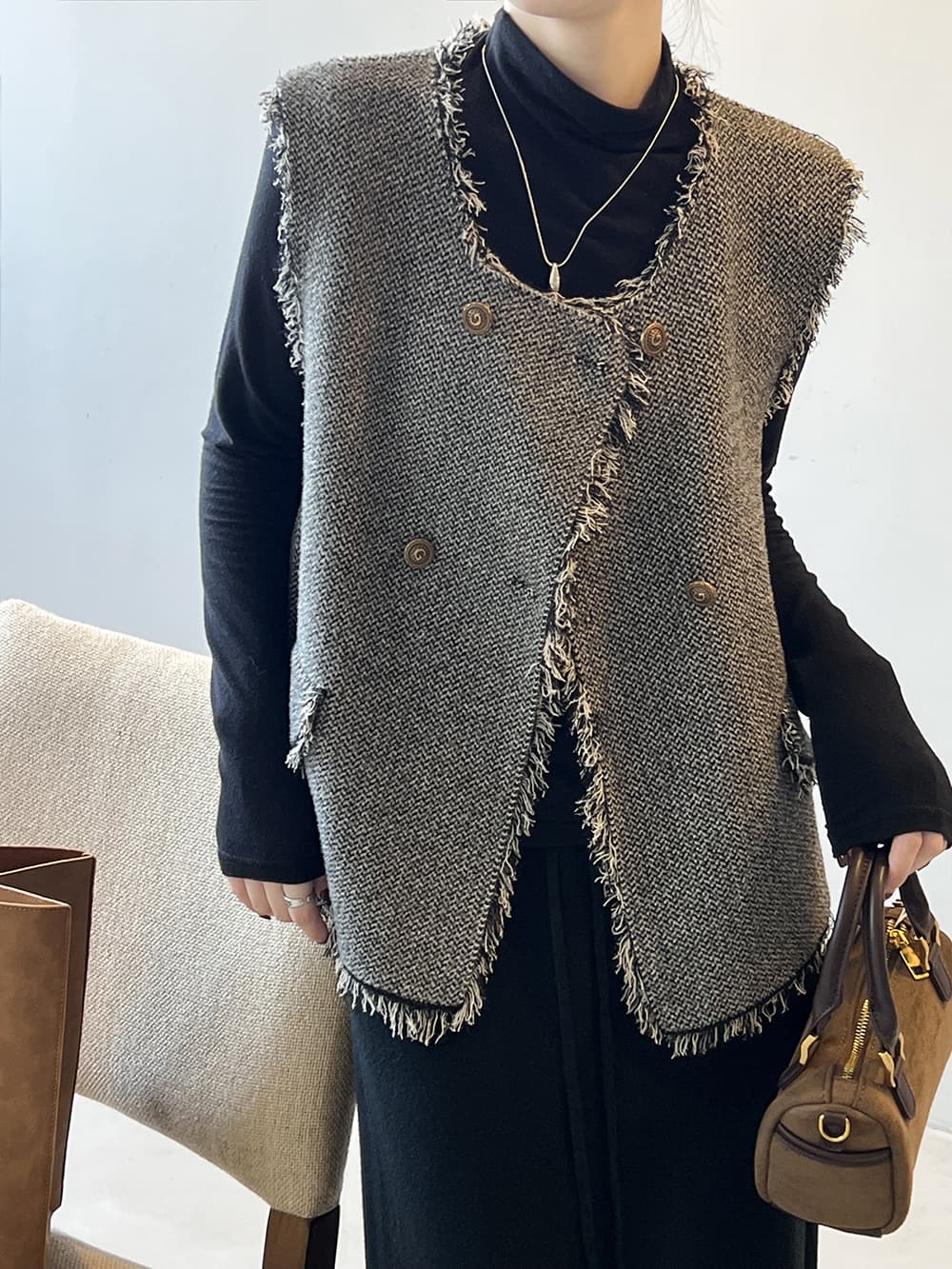 フリンジ装飾ラグジュアリーベスト