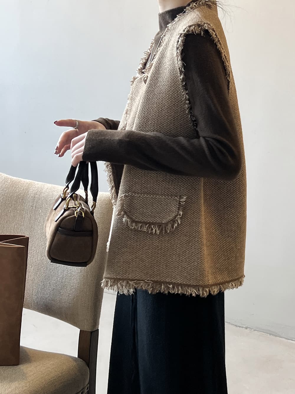 フリンジ装飾ラグジュアリーベスト