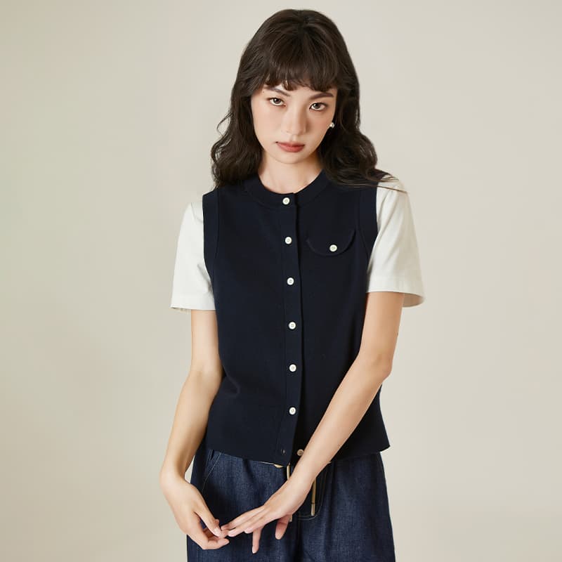 ベスト シンプル上質フロントボタンベスト