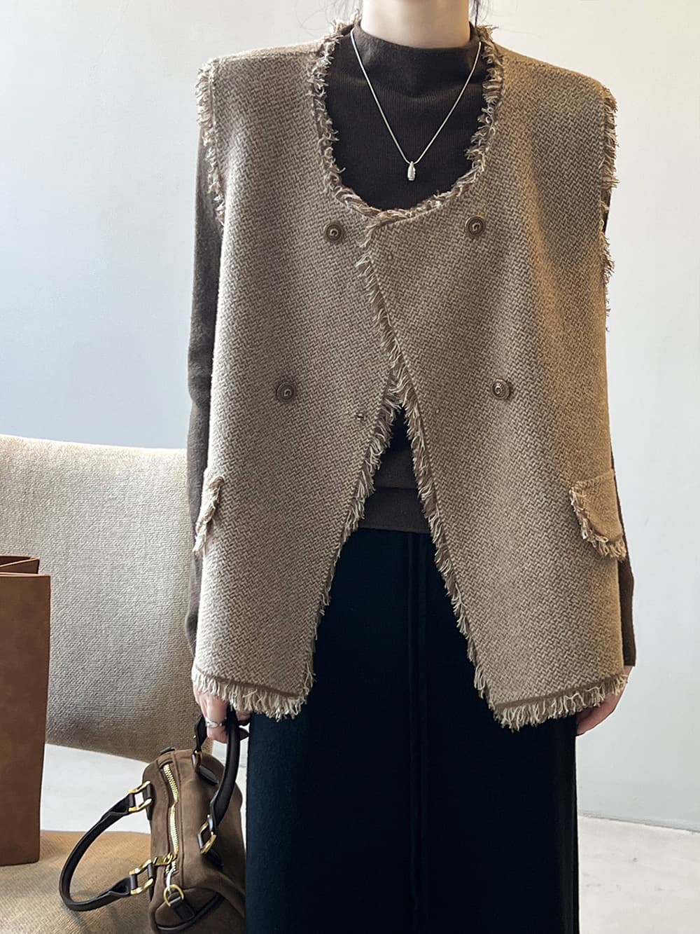 フリンジ装飾ラグジュアリーベスト