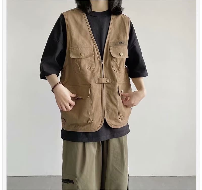 ベスト ベスト 多機能ポケット付き実用ジレ