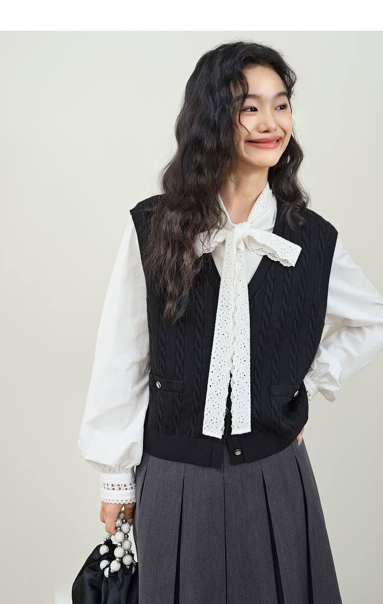 ベスト 学院風ケーブル編みベスト