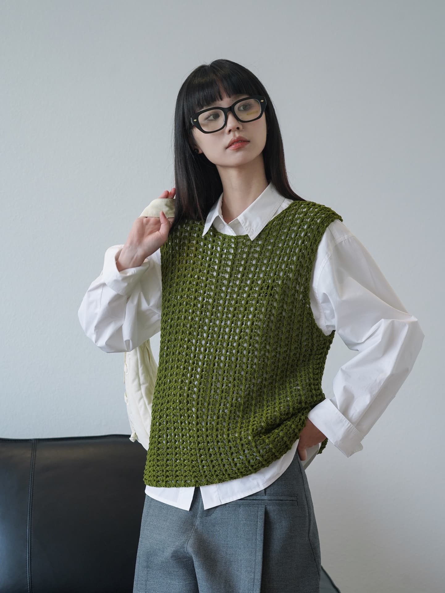 ベスト 透かし編みメッシュベスト