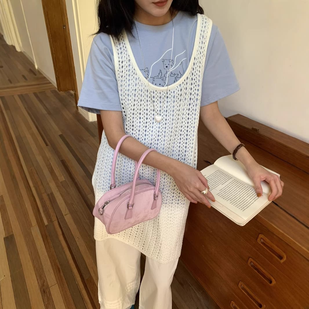透かし編みゆったりニットベスト