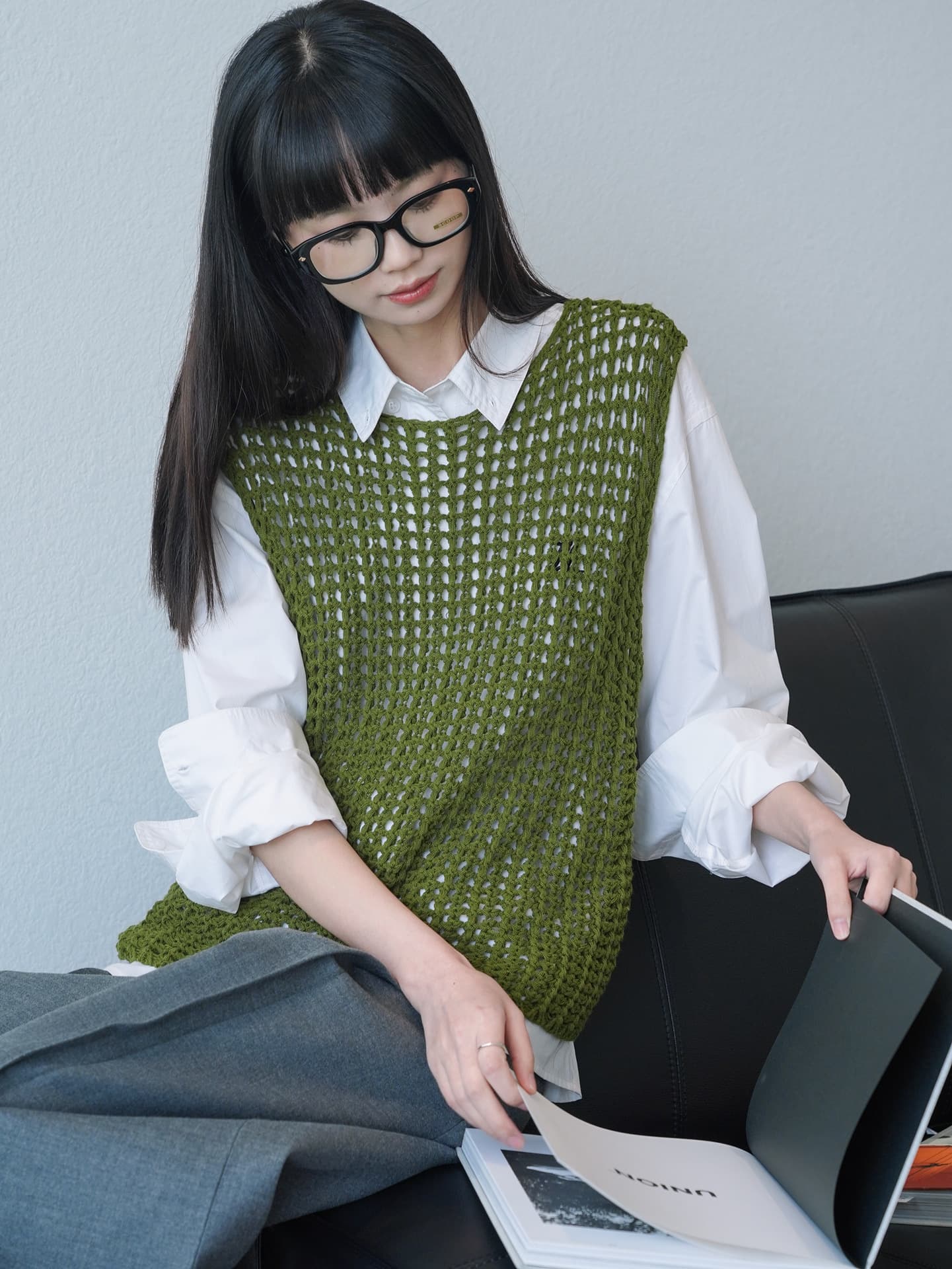 ベスト 透かし編みメッシュベスト