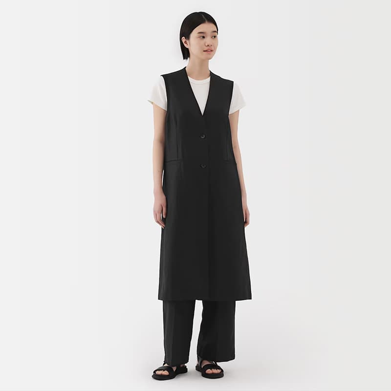 ベスト ロングシルエット重ね着ジレ