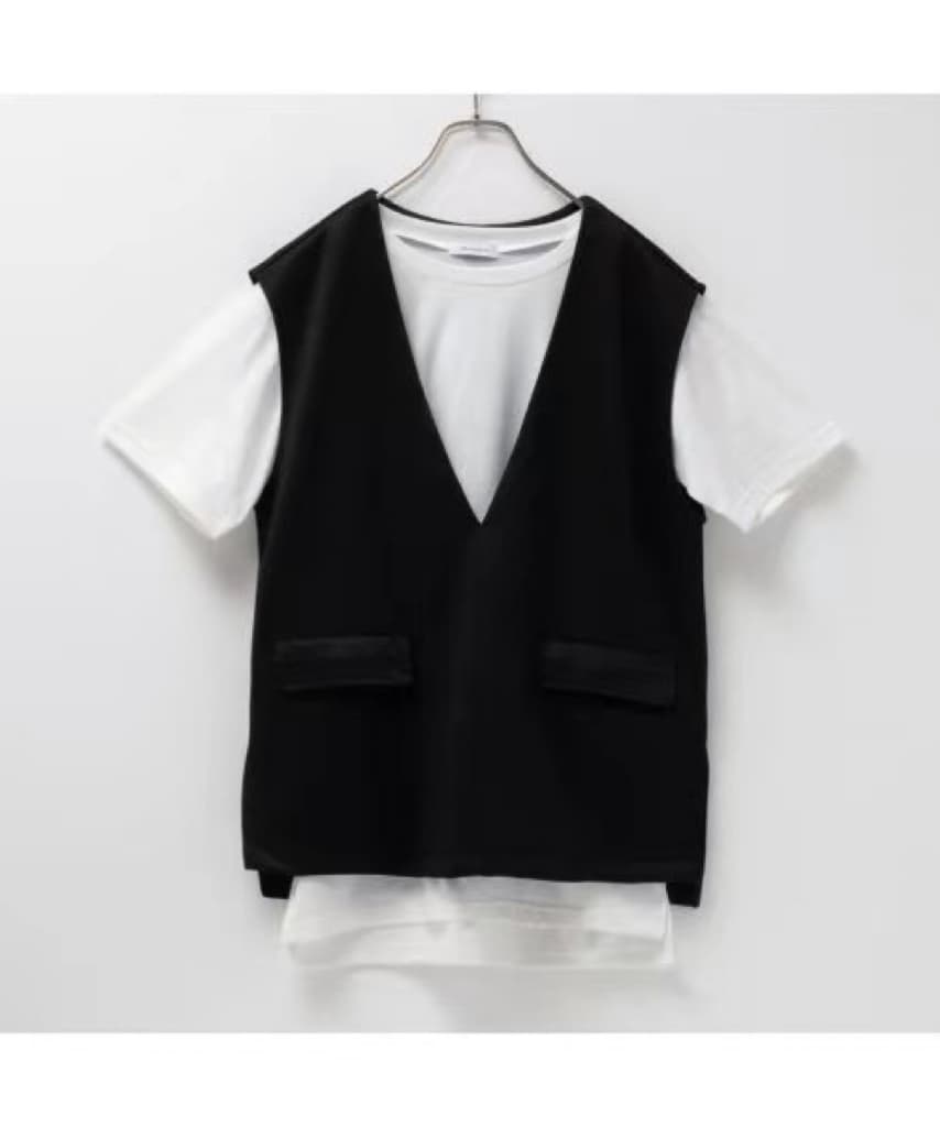 ベスト シンプル深Vネックポケットベスト