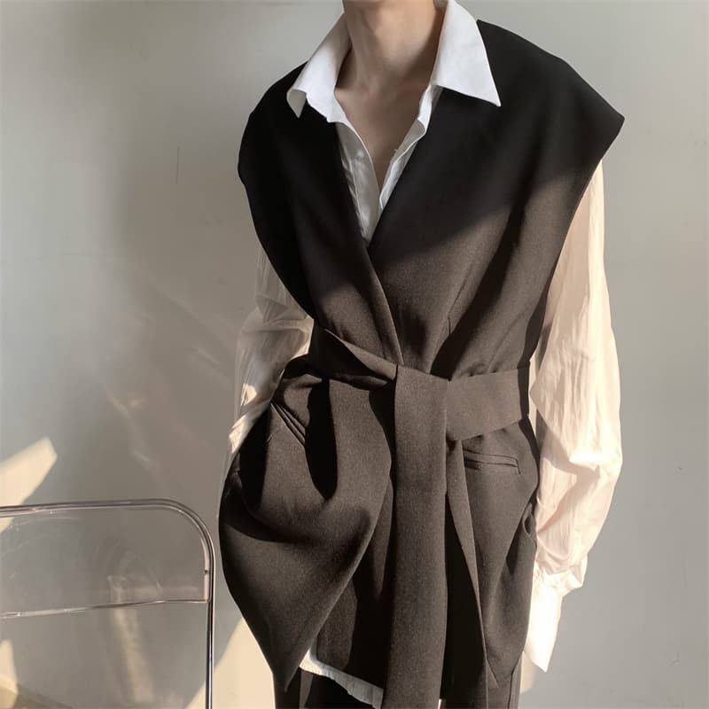 ベスト 洗練ノースリーブベルテッドジレ