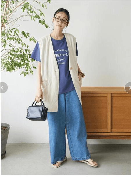 ベスト リネン混ロングジレ