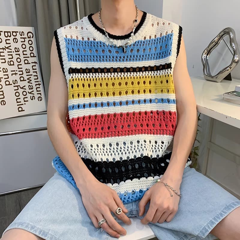 夏色ボーダーメッシュベスト