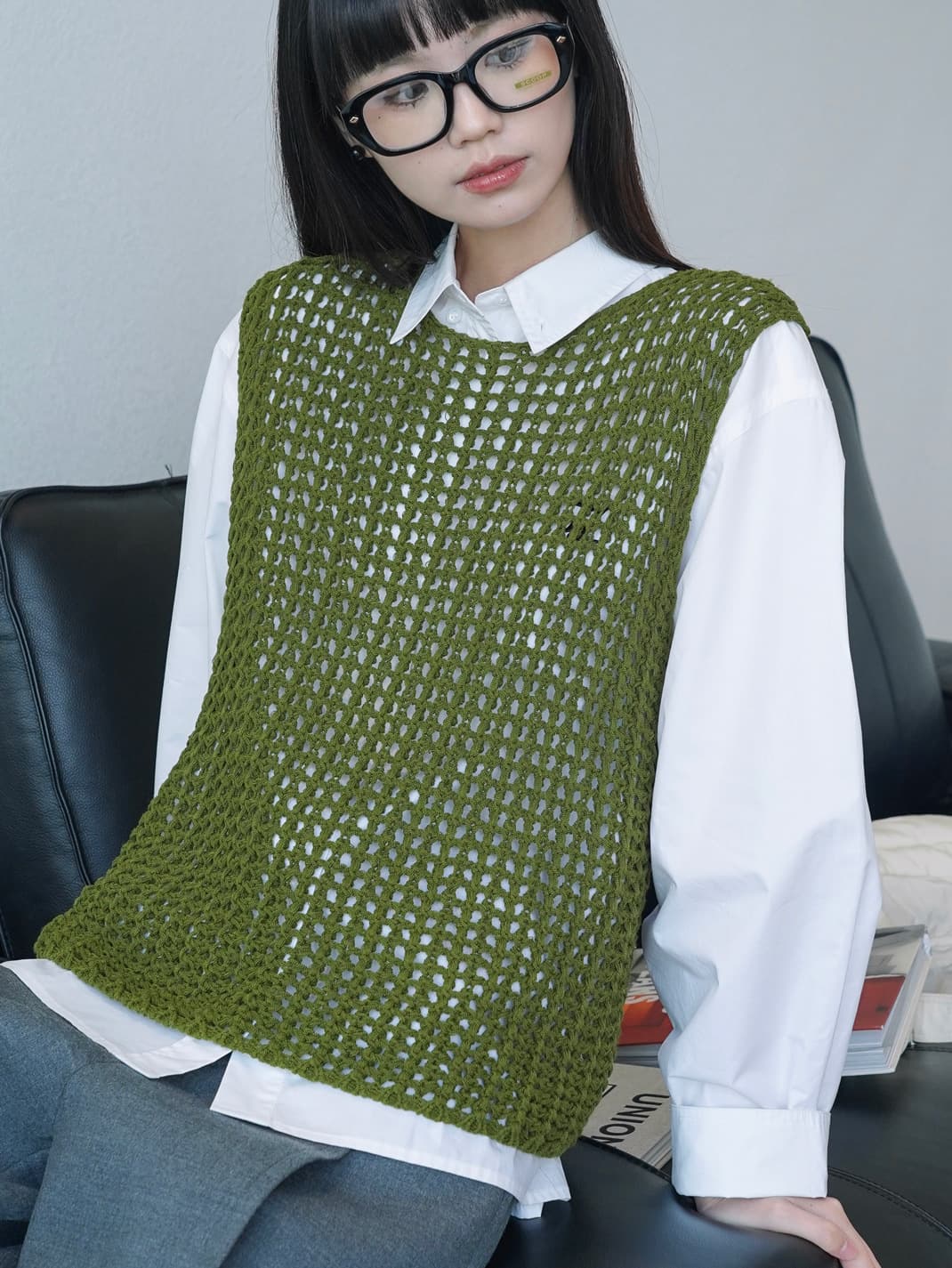 ベスト 透かし編みメッシュベスト
