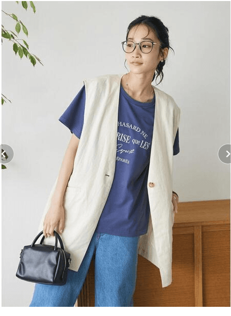 ベスト リネン混ロングジレ