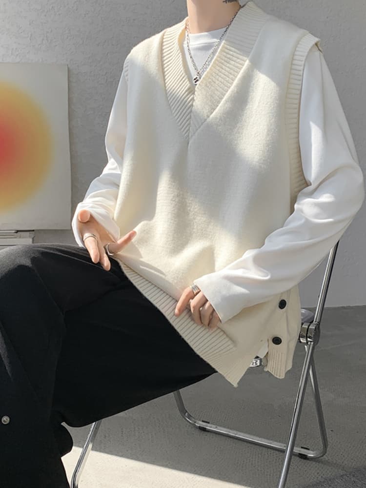 ベスト 深Vネック リブ編みベスト