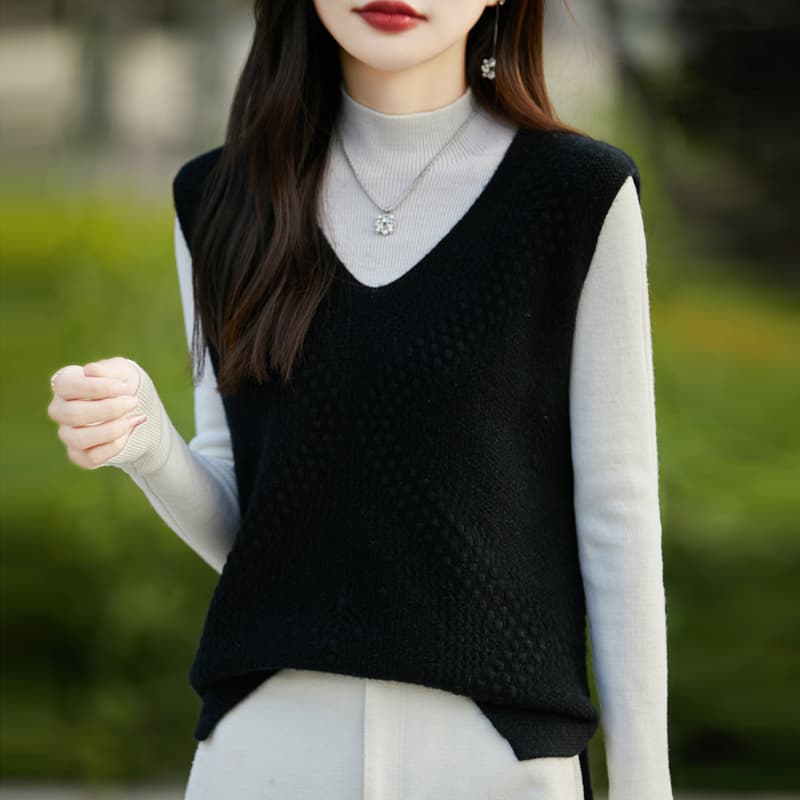 模様編み込み ゆったり重ね着ベスト