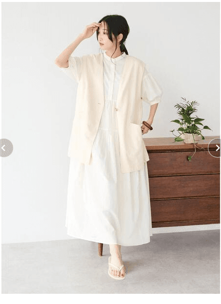 ベスト リネン混ロングジレ