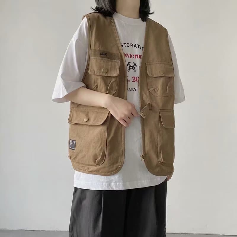 ベスト ベスト 多機能ポケット付き実用ジレ