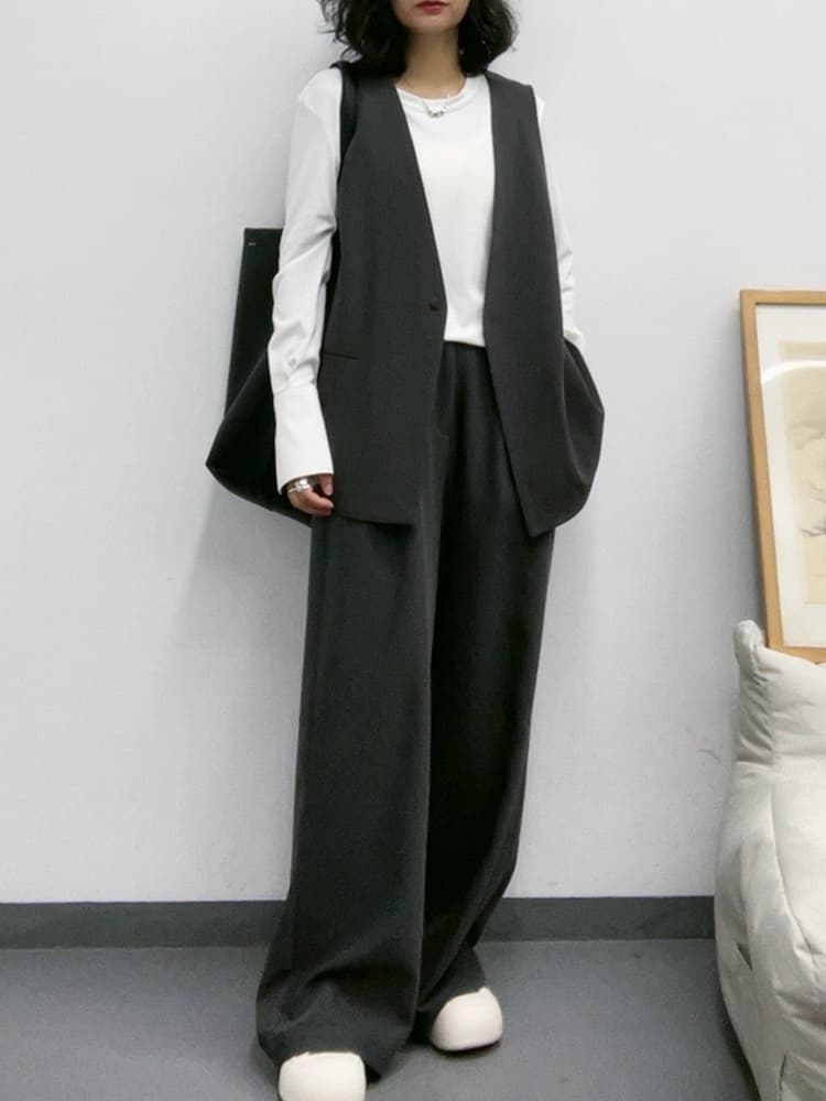 ベスト シンプル長め丈スタイリッシュジレ