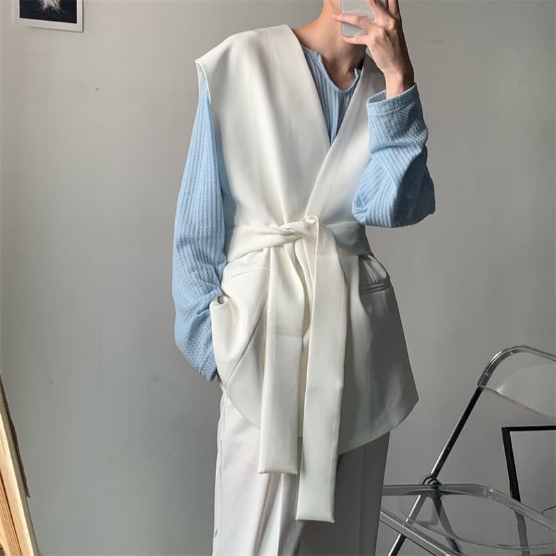 ベスト 洗練ノースリーブベルテッドジレ