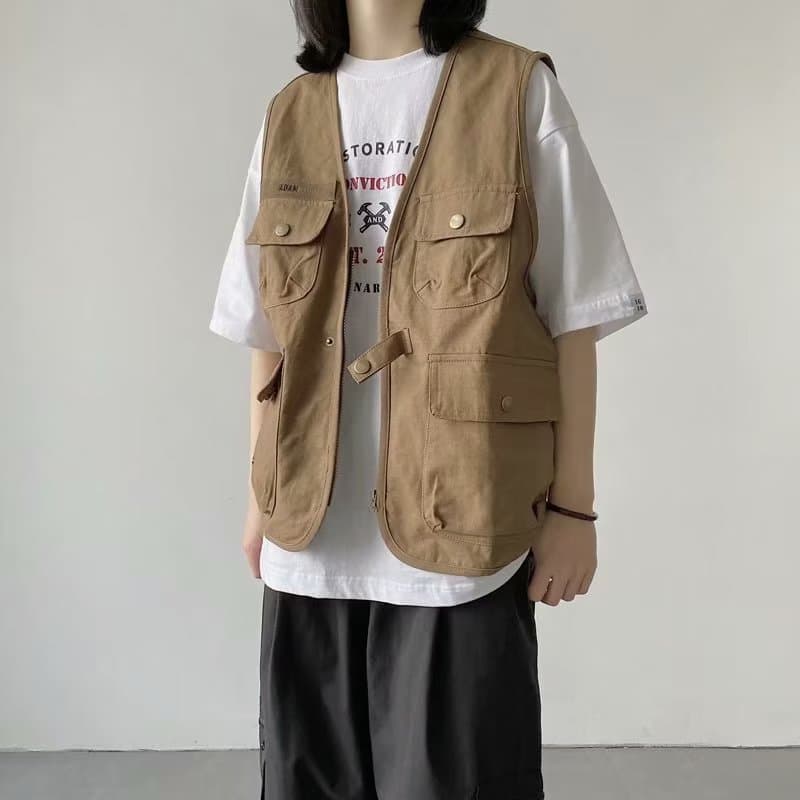 ベスト ベスト 多機能ポケット付き実用ジレ
