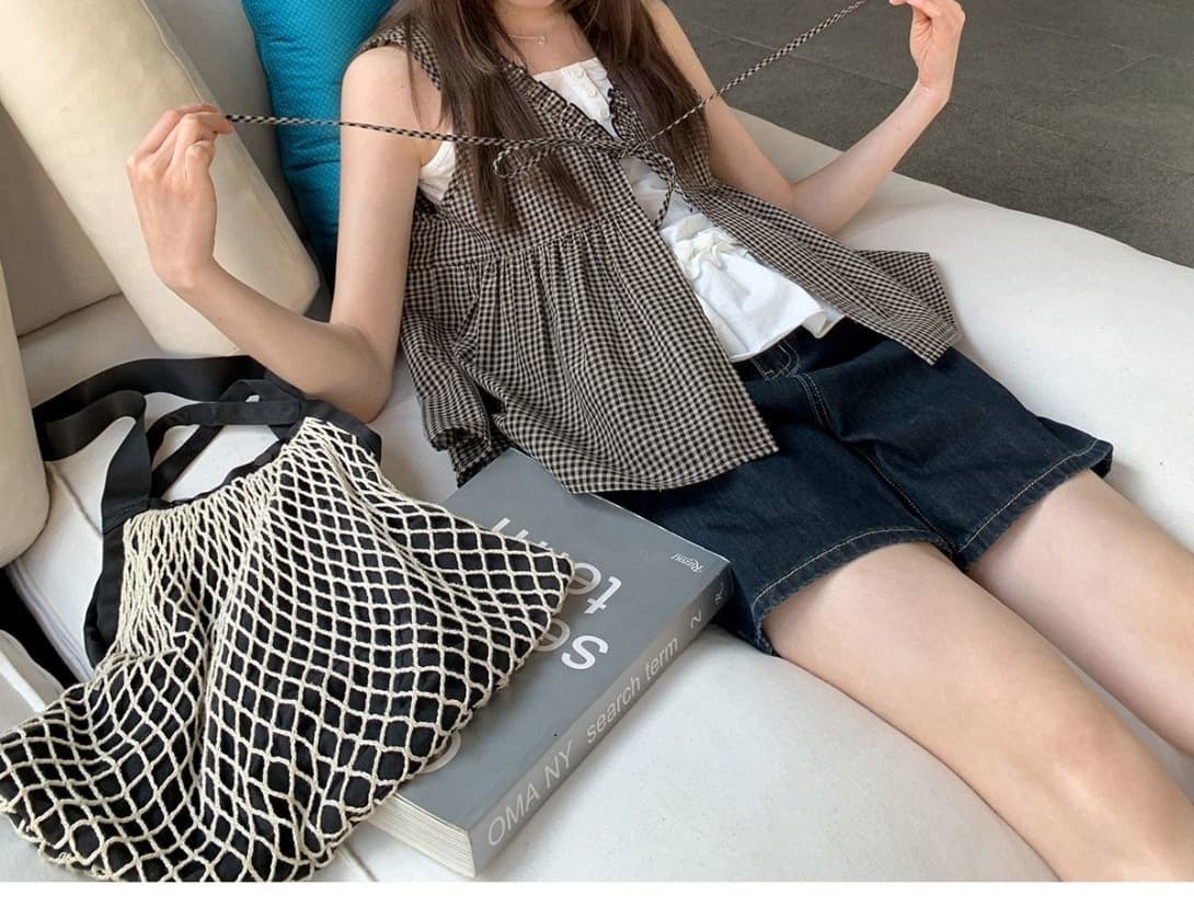 ベスト 格子柄フレアシルエットジレ