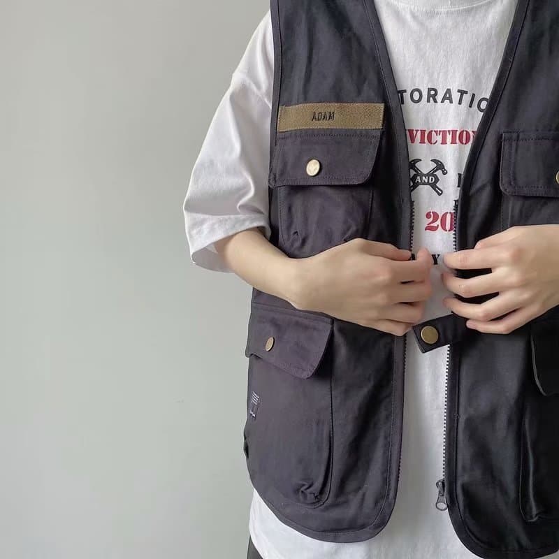 ベスト ベスト 多機能ポケット付き実用ジレ