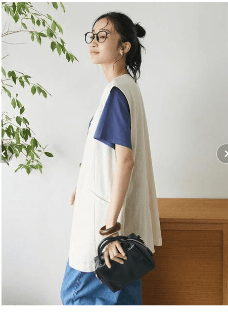 ベスト リネン混ロングジレ