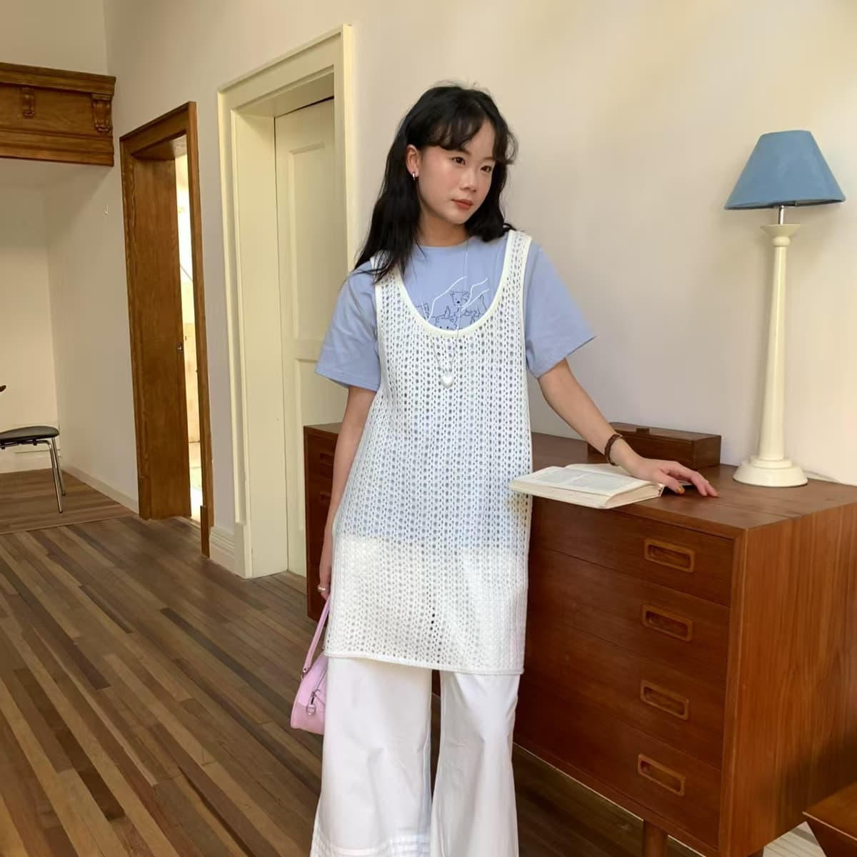 透かし編みゆったりニットベスト